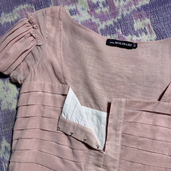 Anna Molinari Womens Mini Dress Ruffle Pleated Short Sleeve Lace Lined in Peach - Picture 8 of 16